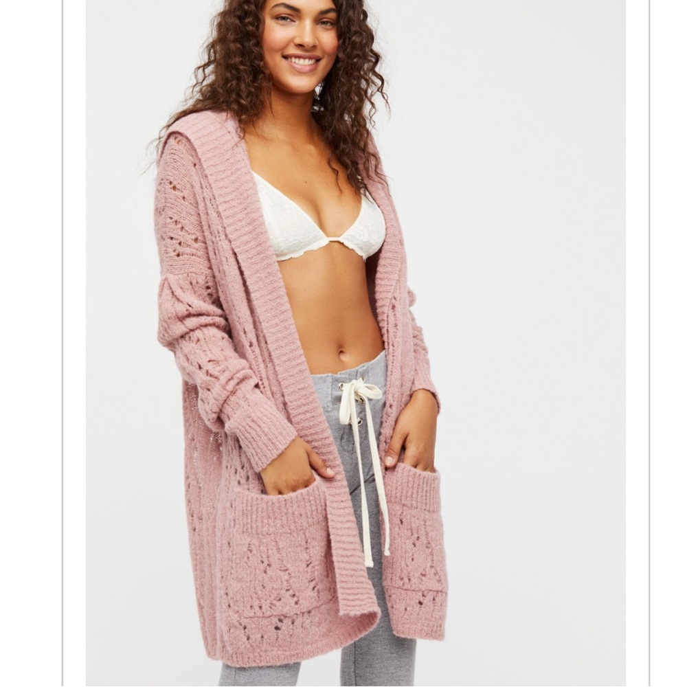 Free People Lemon Drop Hooded Cardigan Alpaca Pink XS